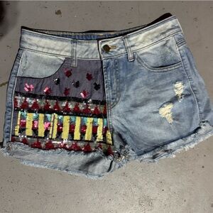 Guess Women's Jean Shorts with Sequin Patchwork